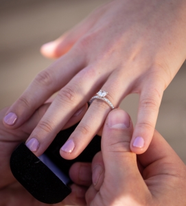 Diamond ring on hand at a proposal
